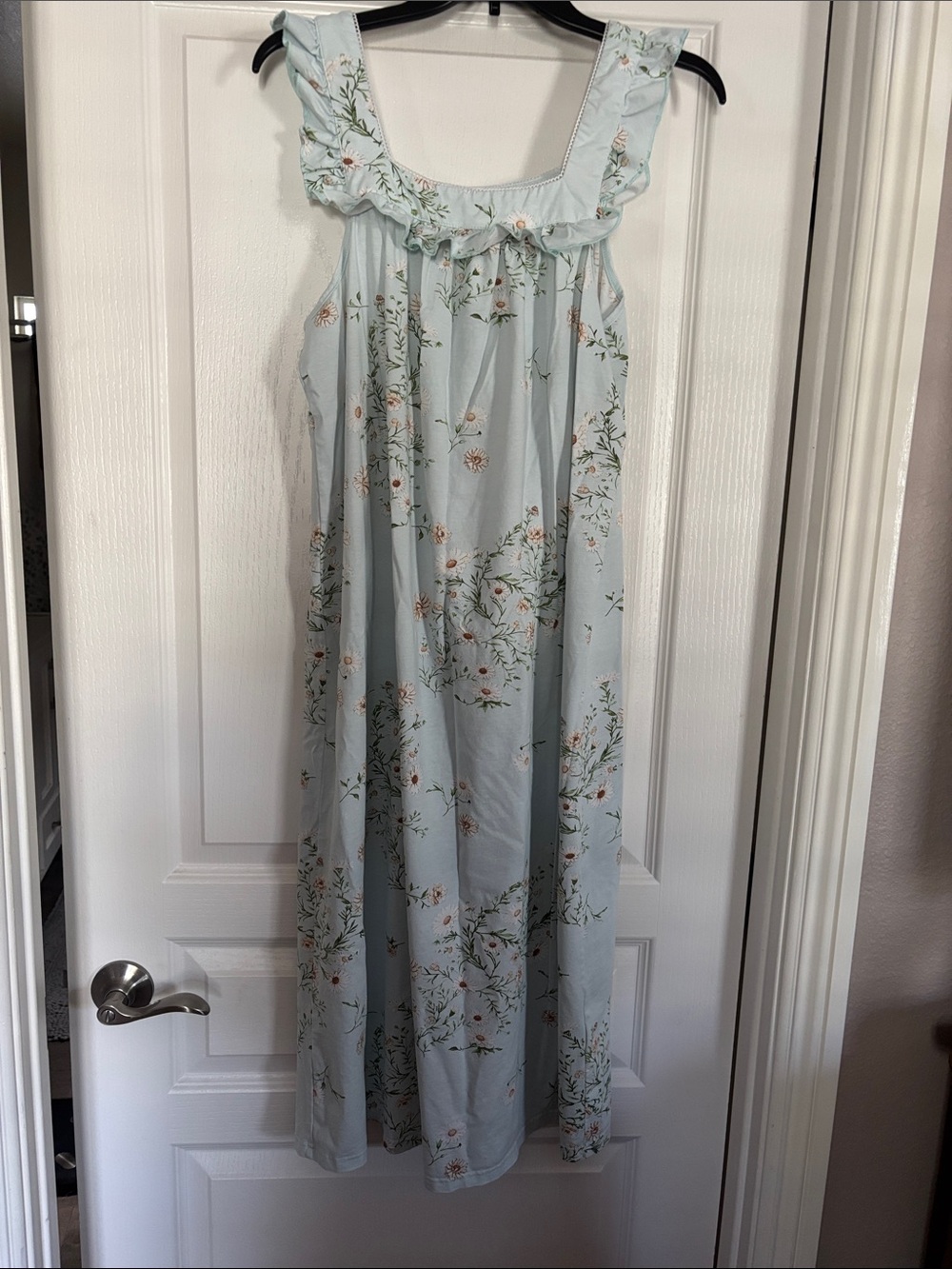 Light Blue Floral Ruffle-Trim Nightgown